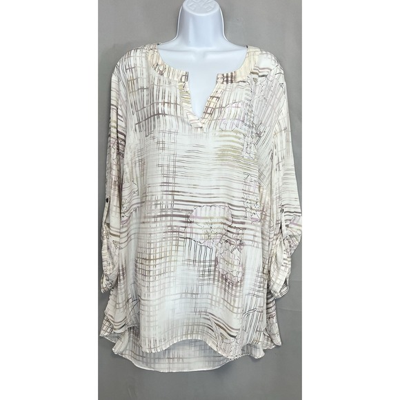 Cato Women's White Grid Pattern Long Sleeve Blouse Sz 26-28W Excellent Conditi - Picture 1 of 10